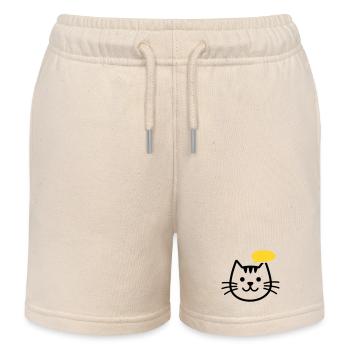 Cat head with yellow speech bubble - Kids Organic Sweat Shorts by Stanley/Stella - soft Ecru - Front