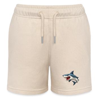 Shark Cartoon Funny Kids Ocean Animal Motif - Kids Organic Sweat Shorts by Stanley/Stella - soft Ecru - Front