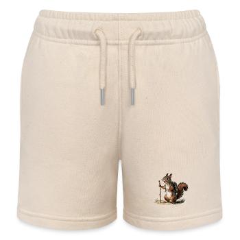 Vintage Squirrel Hiker Naturalist - Kids Organic Sweat Shorts by Stanley/Stella - soft Ecru - Front