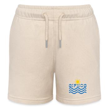 Sifnos Sun and Waves Emblem - Kids Organic Sweat Shorts by Stanley/Stella - soft Ecru - Front