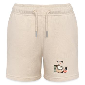 Pause Chat : Pause Café dans un Panier - Short de jogging enfant bio Stanley/Stella - écru doux - Devant
