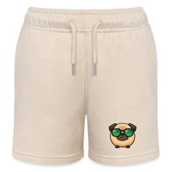 Mops Hund Cartoon Chibi Kawaii Sonnenbrille - Kinder Organic Joggingshorts Mini Bolter von Stanley/Stella - Natur - Vorne