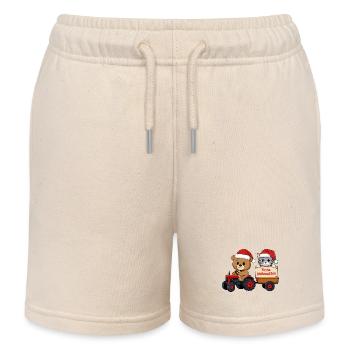 Teddy als Weihnachtsmann mit Traktor und Kätzchen - Kinder Organic Joggingshorts Mini Bolter von Stanley/Stella - Natur - Vorne