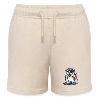 Bulldog on skis - winter holiday in comic style - Kids Organic Sweat Shorts by Stanley/Stella - soft Ecru - Front