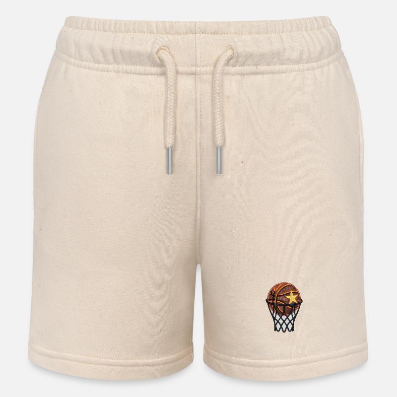 Ballon de basket brodé - Short de jogging enfant bio Stanley/Stella - écru doux