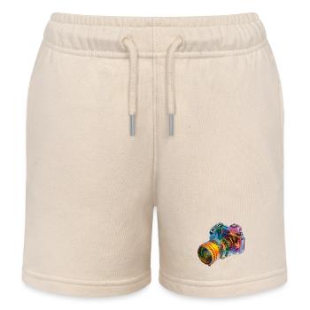 Rainbow camera as CAD design in color explosion - Kids Organic Sweat Shorts by Stanley/Stella - soft Ecru - Front