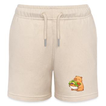 Chubby Capybara with Salad Bowl - Kids Organic Sweat Shorts by Stanley/Stella - soft Ecru - Front