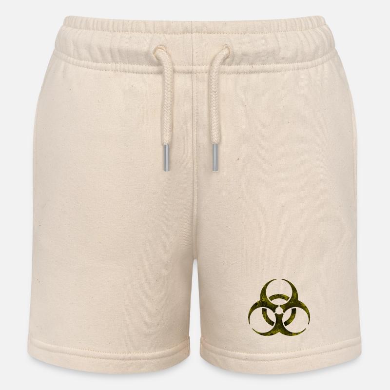 Yellow Biohazard Symbol - Kids Organic Sweat Shorts by Stanley/Stella - soft Ecru