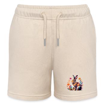 Bunter Hase mit Blütenrahmen Frühlings Motiv - Kinder Organic Joggingshorts Mini Bolter von Stanley/Stella - Natur - Vorne