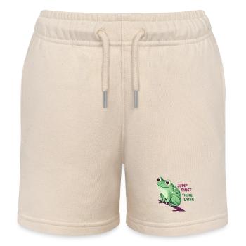 Frog with Quote - Kids Organic Sweat Shorts by Stanley/Stella - soft Ecru - Front