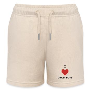 I Love Crazy Boys - Kids Organic Sweat Shorts by Stanley/Stella - soft Ecru - Front