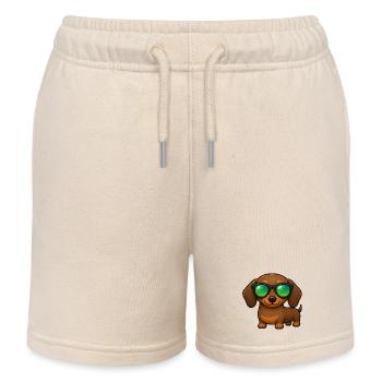 Dachshund Dog with Sunglasses Summer Cartoon - Kids Organic Sweat Shorts by Stanley/Stella - soft Ecru - Front