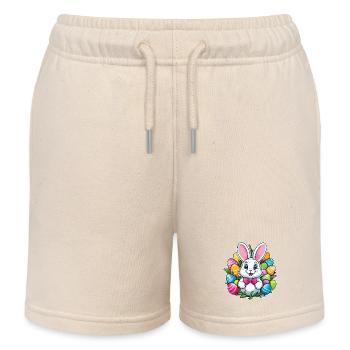 Funny little easter bunny with colorful eggs - Kids Organic Sweat Shorts by Stanley/Stella - soft Ecru - Front