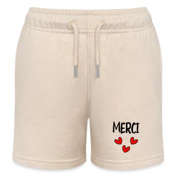 THANK YOU. THANKS. THANK YOU. ANNIVERSARY. BIRTH. - Kids Organic Sweat Shorts by Stanley/Stella - soft Ecru - Front