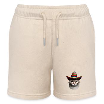 Chat polygonal avec chapeau mexicain et - Short de jogging enfant bio Stanley/Stella - écru doux - Devant