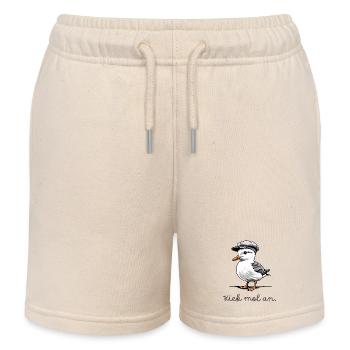 Mouette « Kiek mol an » avec dicton en bas allemand - Short de jogging enfant bio Stanley/Stella - écru doux - Devant