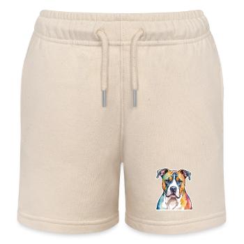 American Staffordshire Terrier Watercolors - Kids Organic Sweat Shorts by Stanley/Stella - soft Ecru - Front