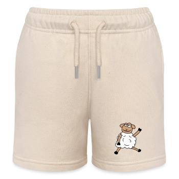 sheep sitting waving greeting happy smiling cool - Kids Organic Sweat Shorts by Stanley/Stella - soft Ecru - Front