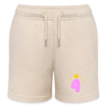 Girl's 4th Birthday - Kids Organic Sweat Shorts by Stanley/Stella - soft Ecru - Front