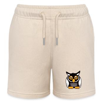 hibou oiseau aigle hibou hibou nuit oiseau effraie des granges chouette bande dessinée - Short de jogging enfant bio Stanley/Stella - écru doux - Devant