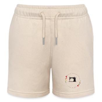 nostalgic stylized sewing machine with buttons - Kids Organic Sweat Shorts by Stanley/Stella - soft Ecru - Front