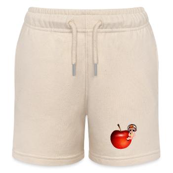 small earthworm as hip hopper in a red apple - Kids Organic Sweat Shorts by Stanley/Stella - soft Ecru - Front