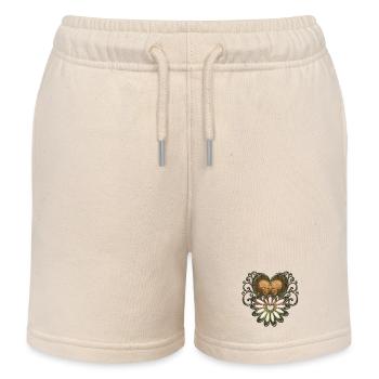 Wonderful heart with skulls - Kids Organic Sweat Shorts by Stanley/Stella - soft Ecru - Front