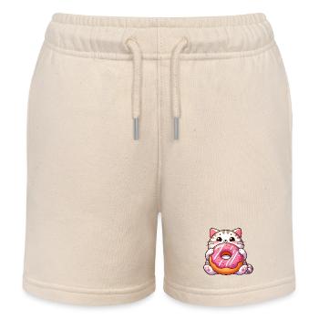 Süße Katze mit Donut Nachtisch Naschkatze - Kinder Organic Joggingshorts Mini Bolter von Stanley/Stella - Natur - Vorne