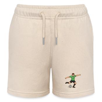 Soccer Player Cartoon Goal Shot Green - Kids Organic Sweat Shorts by Stanley/Stella - soft Ecru - Front
