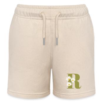 Lettre r vert marguerites - Short de jogging enfant bio Stanley/Stella - écru doux - Devant