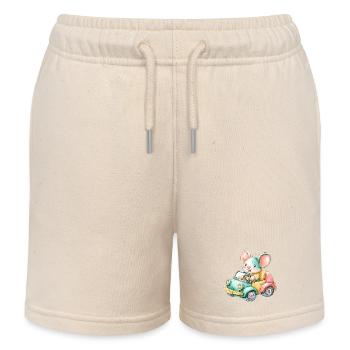 Souris colorée dans une voiture jouet - Short de jogging enfant bio Stanley/Stella - écru doux - Devant