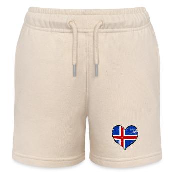 Iceland Heart Flag used - Kids Organic Sweat Shorts by Stanley/Stella - soft Ecru - Front
