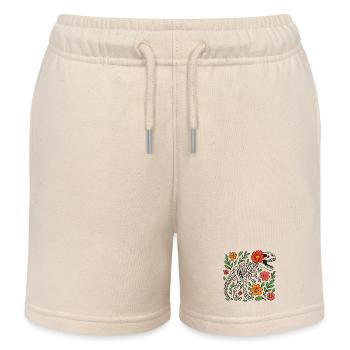 T Rex Skelett mit Blumen - Kinder Organic Joggingshorts Mini Bolter von Stanley/Stella - Natur - Vorne