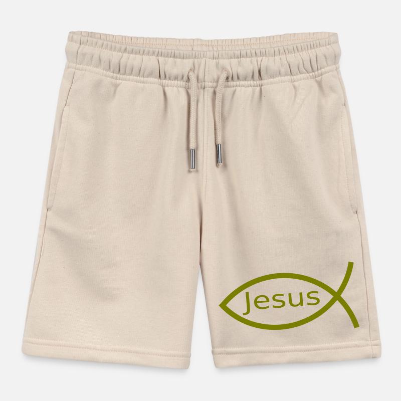 Jesus fish green Ichthys fish fish fish Kids Organic Sweat Shorts by Stanley/Stella