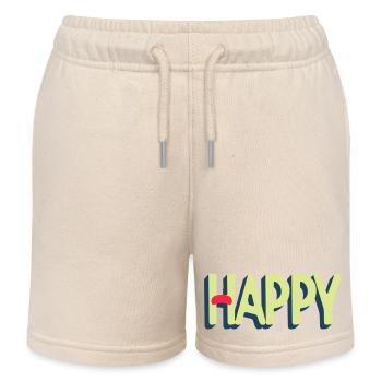 Happy Text Design - Kids Organic Sweat Shorts by Stanley/Stella - soft Ecru - Front