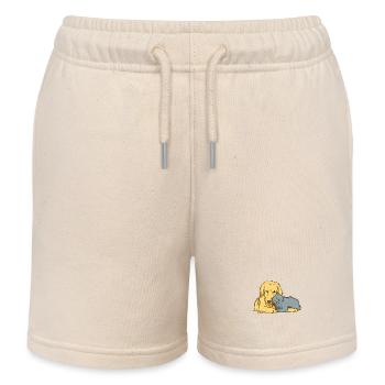 Dog and cat cuddle animal love - Kids Organic Sweat Shorts by Stanley/Stella - soft Ecru - Front