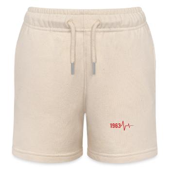 Heartbeat Minimal Birthday Vintage 1963 Line - Kids Organic Sweat Shorts by Stanley/Stella - soft Ecru - Front