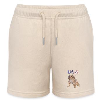 Staffordshire Bullterrier mit USA Sonnenbrille - Kinder Organic Joggingshorts Mini Bolter von Stanley/Stella - Natur - Vorne