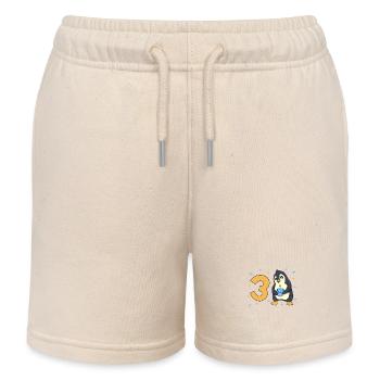 With penguin - children's birthday 3 years - Kids Organic Sweat Shorts by Stanley/Stella - soft Ecru - Front