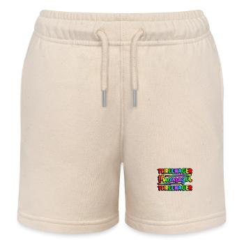Threenager Kid 3rd Birthday Rainbow Spectrum - Kids Organic Sweat Shorts by Stanley/Stella - soft Ecru - Front