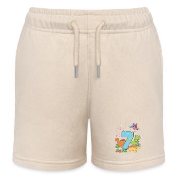 Herd of cute dinosaurs 7th birthday 7 - Kids Organic Sweat Shorts by Stanley/Stella - soft Ecru - Front