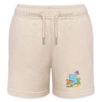Herd of cute dinosaurs 5th birthday 5 - Kids Organic Sweat Shorts by Stanley/Stella - soft Ecru - Front