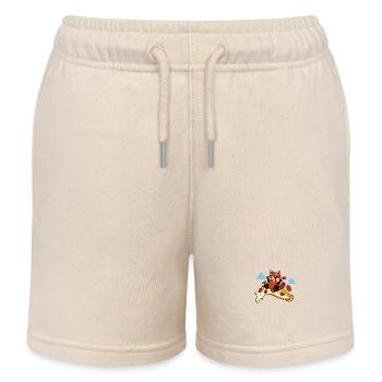 Pizza lover - Red panda flies on pizza - Kids Organic Sweat Shorts by Stanley/Stella - soft Ecru - Front