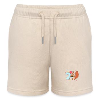 With Squirrel - Children's Birthday 2 Years - Kids Organic Sweat Shorts by Stanley/Stella - soft Ecru - Front