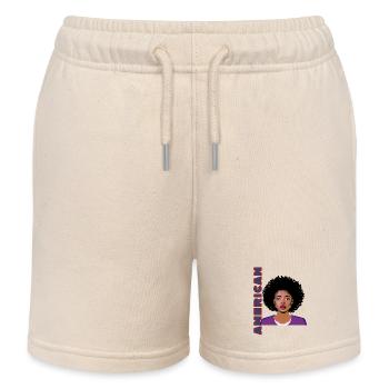 Femme avec lettrage américain - Short de jogging enfant bio Stanley/Stella - écru doux - Devant