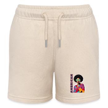 Black Woman with American lettering - Kids Organic Sweat Shorts by Stanley/Stella - soft Ecru - Front