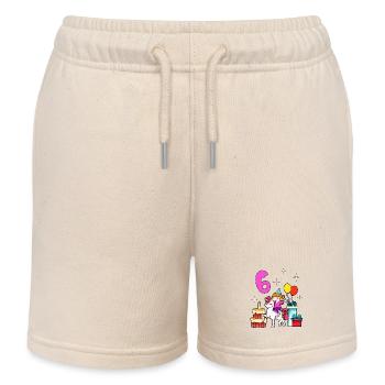 With Unicorn - Girl Birthday 6 Years - Kids Organic Sweat Shorts by Stanley/Stella - soft Ecru - Front