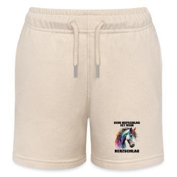 Pferde Herzschlag Reiten Hufe Hufeisen Herz Pony - Kinder Organic Joggingshorts Mini Bolter von Stanley/Stella - Natur - Vorne