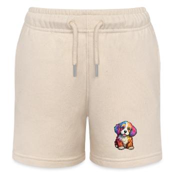 Welpe Hund Regenbogen - Kinder Organic Joggingshorts Mini Bolter von Stanley/Stella - Natur - Vorne