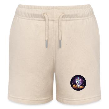 Halloween-Einhorn: Mitternachtssunset & Hexenhut - Kinder Organic Joggingshorts Mini Bolter von Stanley/Stella - Natur - Vorne